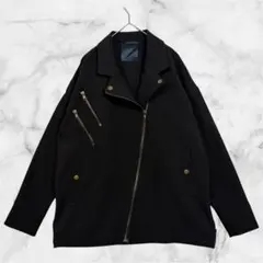 ノミネ ライダース風ジャケット ブルゾン 袖リブ ドッキング ブラック FREEのサムネイル