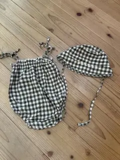 organiczoo olive gingham ロンパース　帽子