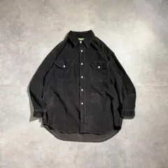 古着 90s コーデュロイ シャツ ブラック 黒 長袖 猫目 ボタン ワーク