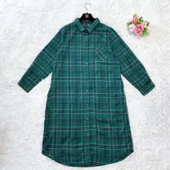 関西ファッション連合【LL】七分袖チェック柄 シャツ ロングブラウス　ワンピース