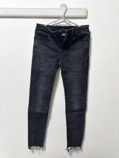 ダークグレー スキニーデニム フリンジ裾