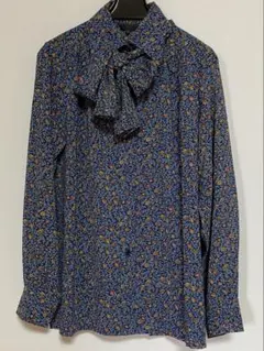 昭和レトロ 花柄リボン付き長袖シャツ M