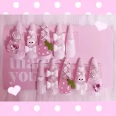 ♥︎現品♥︎ 量産型 地雷 ネイルチップ 平成女児 うさぎ いちご スカルプ つけ爪