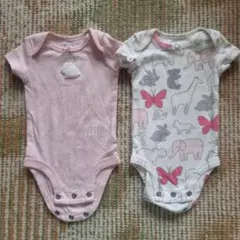 ピンク兎刺繍＆動物柄ボディスーツ2点セット