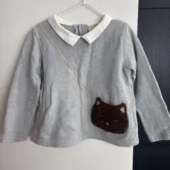 110 長袖 トップス カットソー 春 水色 猫 女の子 プティマイン