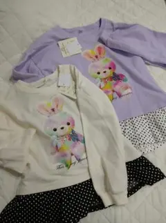 【新品】うさぎ カットソー チュニック 110白と130パープル 水玉 ２枚組
