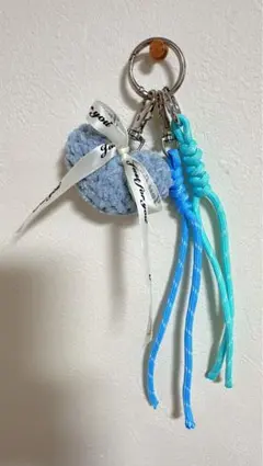 青いハート型チャーム キーホルダーバックチャーム　携帯ストラップカスタマイズ自由