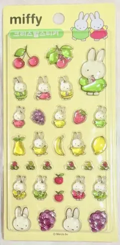 韓国版 ミッフィー 3Dクリスタルステッカー 黄色/ボンボンドロップ風シール