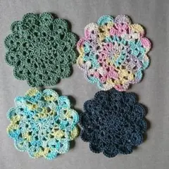 ハンドメイド　レース編み　コースター4枚セット