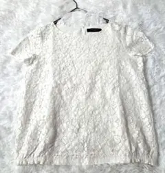 美品 ユナイテッドアローズ 総レース半袖ブラウス 白 フリーサイズ 裾サイドゴムのサムネイル