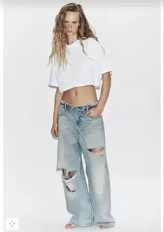 ZARA TRF 折り返しウエスト ミッドライズデニムパンツ32 ZARA TRF ミッドライズ折り返しウエストデニム 32 - メルカリ