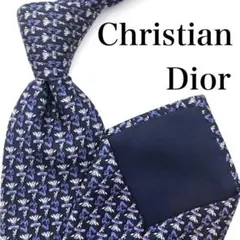 【美品】Christian Dior ネクタイ 総柄 ネイビー 紺 パープル 紫