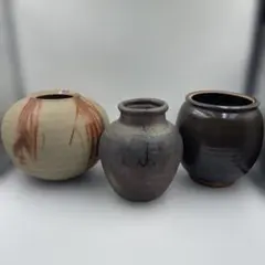 和モダン 花瓶 壺 3点セット 焼き締め 飴釉 景色 陶器 インテリア 華道