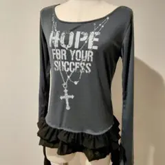 【新品タグ付】ダメージフリル付き　長袖トップス　ロンT　M　グランジ