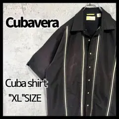 【希少】US古着 キューバシャツ ストライプ アロハシャツ レーヨン素材 黒