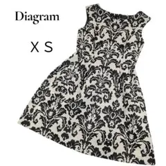 美品✨上質 Diagram ノースリーブワンピース 　XS　黒白 　ボタニカル柄