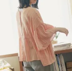 完売商品】✨ニコアンドCOMFORTリネンワイドブラウス オレンジ 
