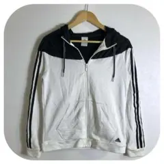 adidas パーカー バイカラー 白黒 3ライン ジップアップ 春秋 アウター