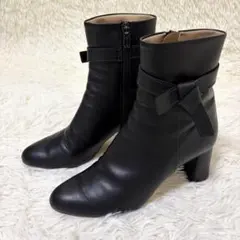 【美品】DIANA 本革 レザー ショートブーツ リボン ブラック 日本製