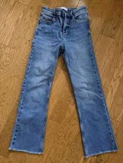 ザラ ZARA（EUR34）カットオフフレアデニムパンツ ブルー クロップド丈
