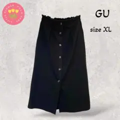 1316【GU】ロングフレアスカート フリルウエストゴム 飾りボタン フリース