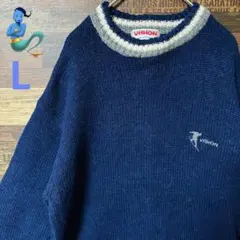 【個性派古着】スノボ刺繍　VISION ネイビー ニットセーター　 L 希少