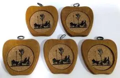 レトロな木製コースター5枚セット