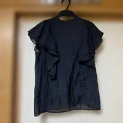 ネイビー フリル ノースリーブシャツ M