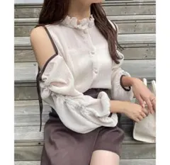 ナイスクラップ　肩あき　リボン　ブラウス