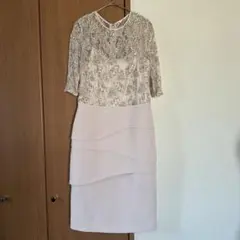 レース刺繍 スパンコール ワンピース くすみピンク パーティードレス