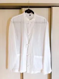 【新品】無印良品　フレンチリネン洗いざらし結び釦スタンドカラーシャツ　L～XL
