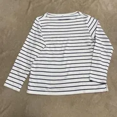 UNIQLO(L)ボーダーボートネックT 長袖　レディースカットソー　ホワイト