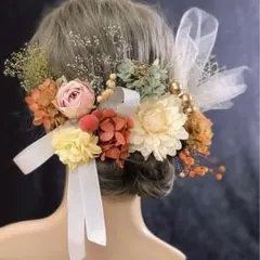 髪飾り 成人式 結婚式　かすみ草　紫陽花　造花　オレンジ　赤　ベージュ　佐川急便