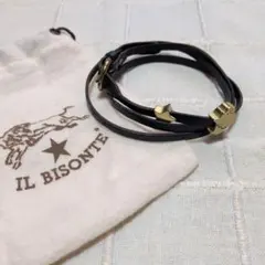 【IL BISONTE】レザーブレスレット ネイビー