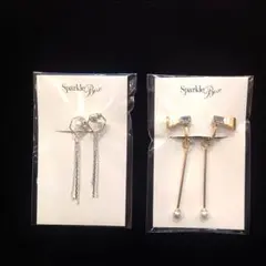 新品▪️ゴールド ストーン×パール & シルバー チェーン イヤリング2個セット