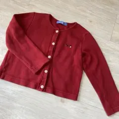 良品 familiar 赤 カーディガン リブニット フリル ワッペン