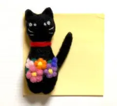 【ハンドメイド】羊毛フェルト　花ねこマグネット