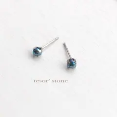 小さな　ブルーアクアオーラクォーツ　一粒ピアス/サージカルステンレス