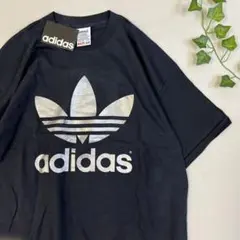 【〇401m】タグ付き adidas 80s 90s Tシャツ 黒 シルバーロゴ