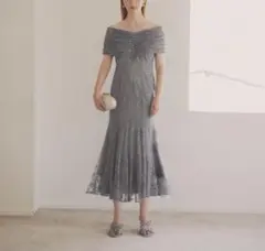 Leja 2wayレース花柄オフショルダーマーメイドフレアロングワンピース