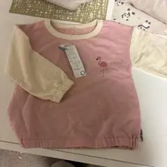 フラミンゴ刺繍 トレーナー 95cm ピンク