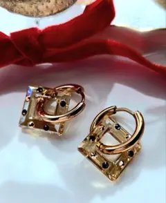 Xmas☆スワロクリスタル☆ゴールデンシャドウ ピアス サージカルステンレス