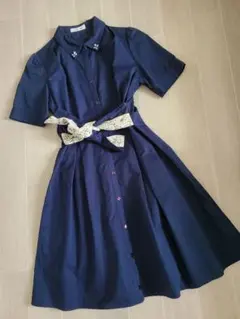 Rew de Rew ルーデルー ビジュー付 半袖ワンピース 紺　サイズL