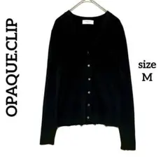 1597☆オペークドットクリップ　カーディガン 長袖　M 羽織り　Vネック 黒のサムネイル