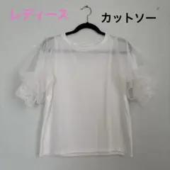 ホワイト シースルー フリル袖 カットソー