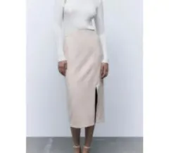 【ZARA】フェイクスエードスリットタイトスカート アイボリー