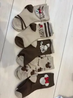ミッキー・ミニー デザイン キッズ靴下 5足セット