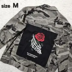 ミリタリージャケット　迷彩　カモフラージュ　刺繍　薔薇　メンズ