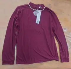 GU パールハイネックT 長袖 ボルドー XL