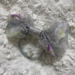 fafa⭐︎チュールリボンヘアゴム 造花フラワー(グレー)